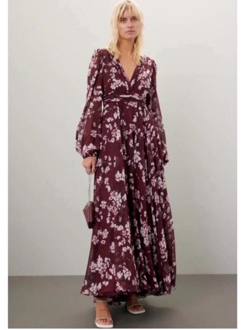 Mac Duggal Floral Chiffon Maxi
Gown Burgundy Sz 4